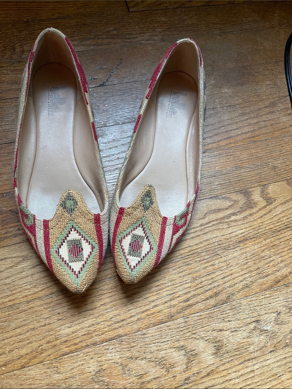 Belle by Sigerson Morrison Red and Tan Pointed Flats with Geometric Weave
